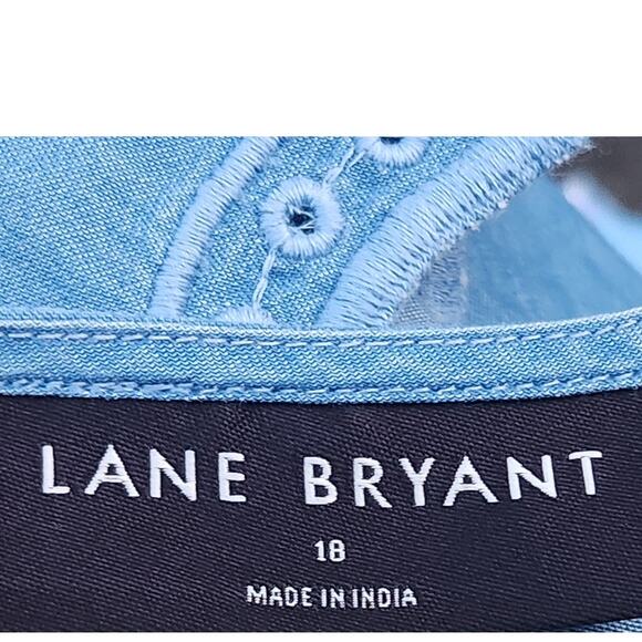 Lane Bryant Blouse Women's 18/2X Chambray Flutter Short Sleeve Cottagecore NWT - Picture 6 of 10